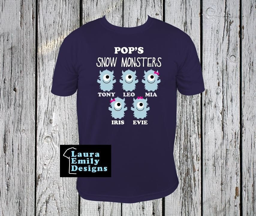 Custom Snow Monsters Shirt, Christmas Gift, Grandparent Gift, Custom Name Shirt, Grandchildren Names Shirt, Personalized Shirt with Names