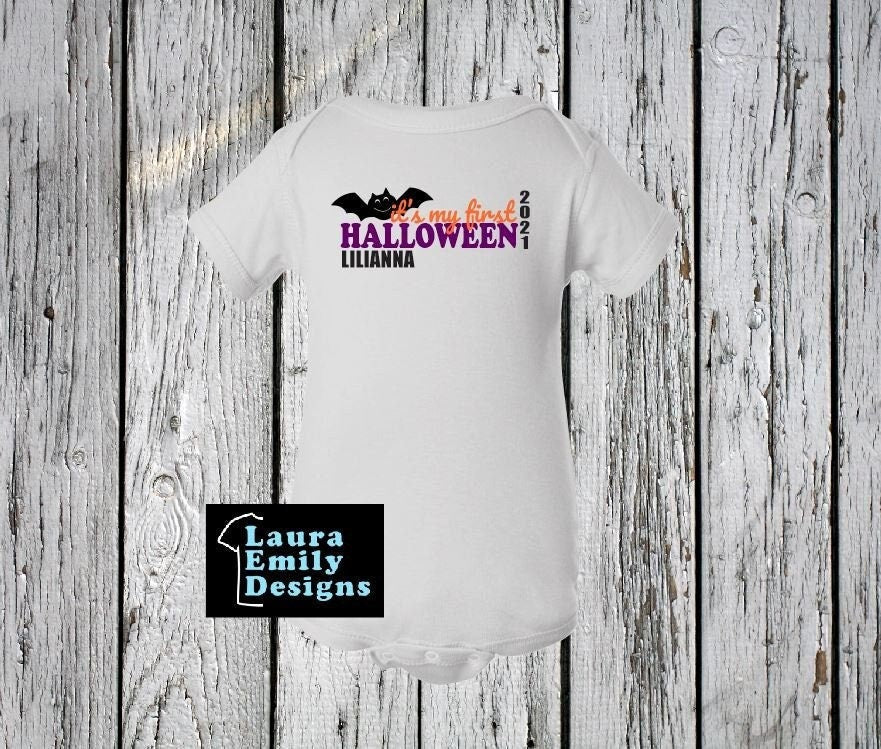First Halloween Custom Onesie, Personalized Halloween Onesie, Baby's First Halloween, Halloween Onesie, Halloween Bodysuit, Bat, Pumpkin