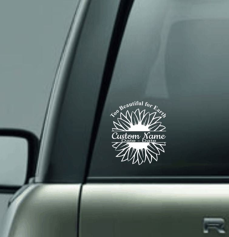 Personalized Car Memorial Car Decal, Custom Name Vinyl Decal, In Loving Memory Vinyl Decal, Sunflower Decal, Loving Memory Custom Name