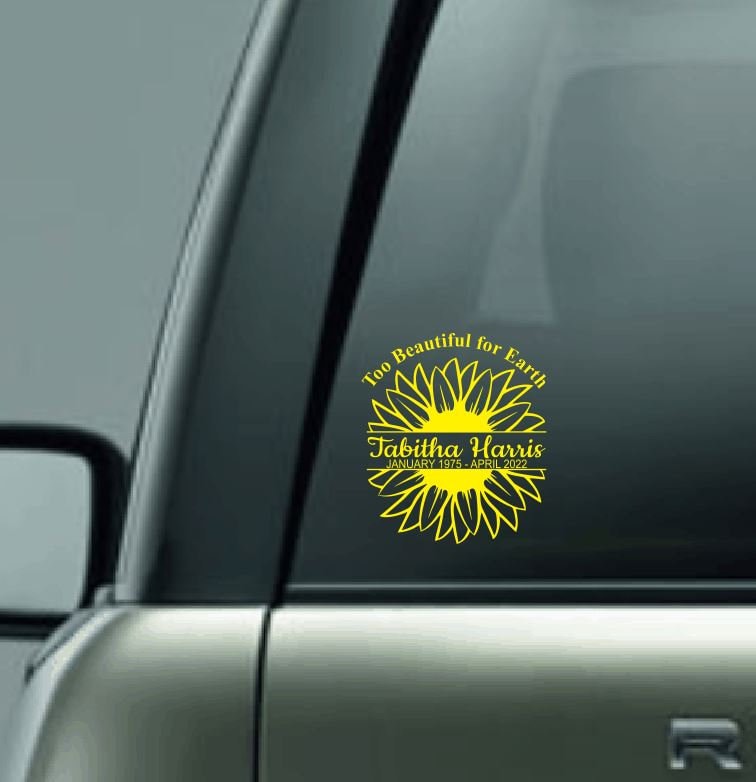 Personalized Car Memorial Car Decal, Custom Name Vinyl Decal, In Loving Memory Vinyl Decal, Sunflower Decal, Loving Memory Custom Name