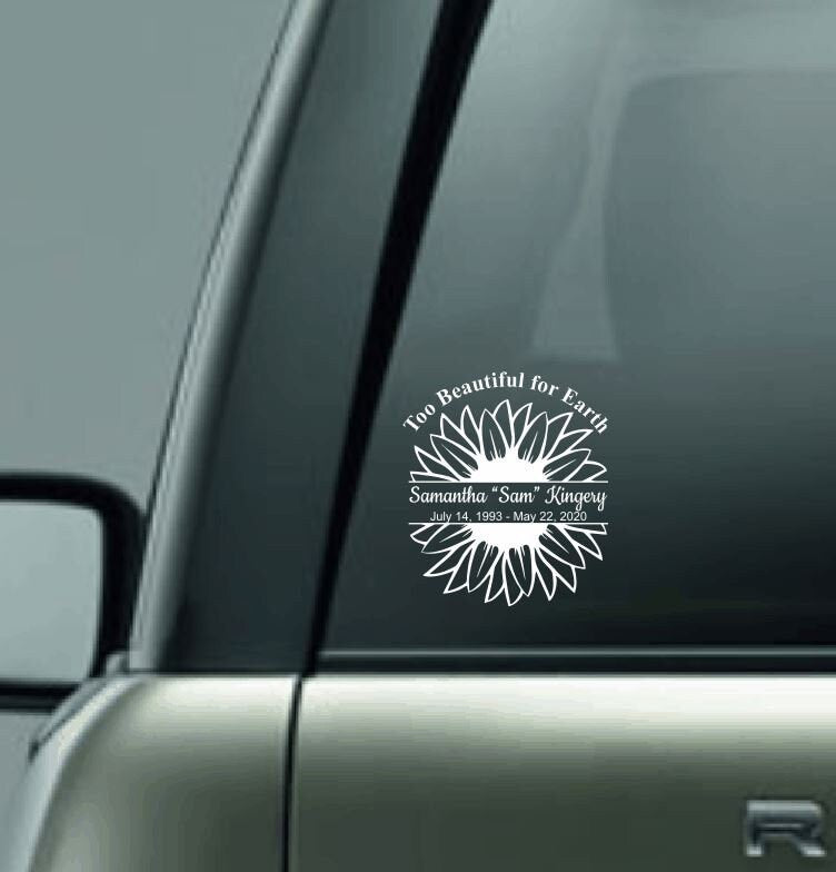 Personalized Car Memorial Car Decal, Custom Name Vinyl Decal, In Loving Memory Vinyl Decal, Sunflower Decal, Loving Memory Custom Name
