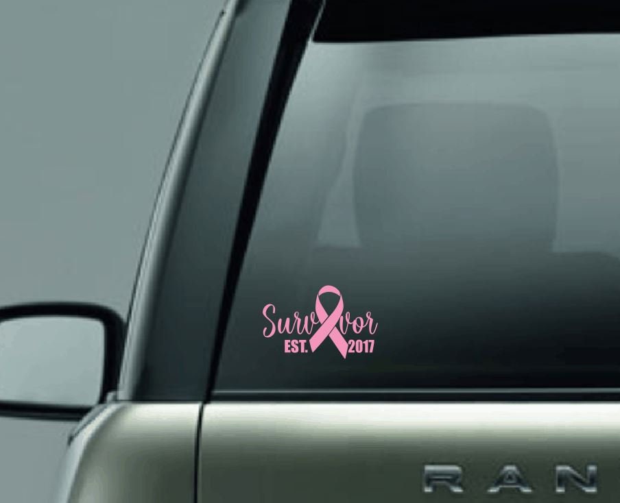 Personalized Survivor Car Decal, Cancer Ribbon Car Sticker with Year, Custom Cancer Survivor Decal, Cancer Survivor Ribbon with Year