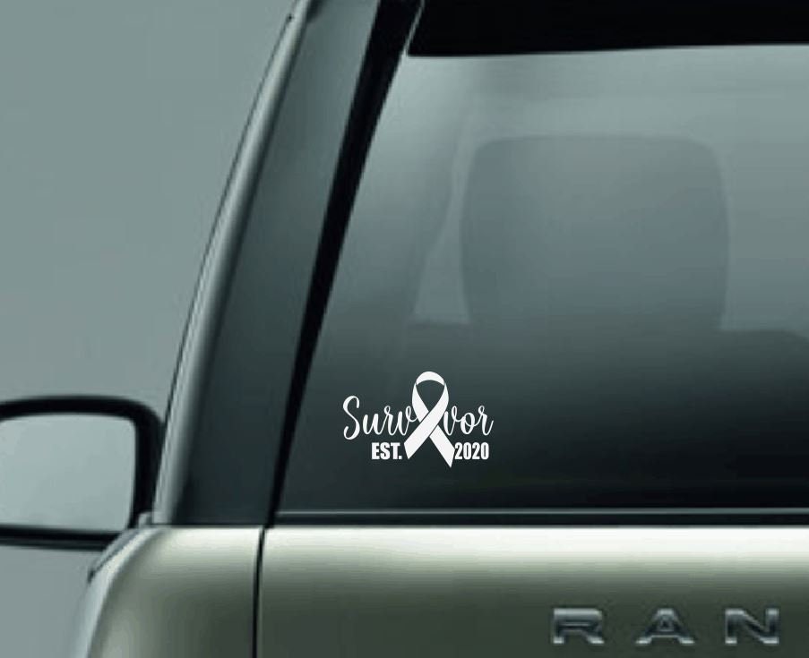 Personalized Survivor Car Decal, Cancer Ribbon Car Sticker with Year, Custom Cancer Survivor Decal, Cancer Survivor Ribbon with Year