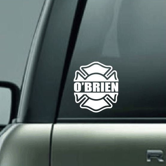 Firefighter Personalized Car Decal, Custom Name Decal, Maltese Cross Custom Name Decal, Firefighter Badge Decal, Firefighter Badge Sticker