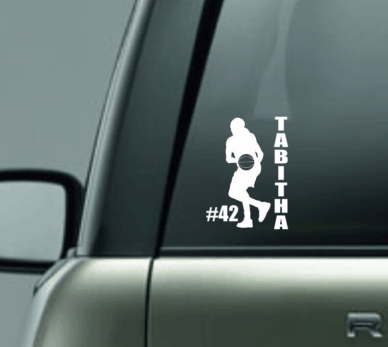 Personalized Basketball Decal with Name and Number, Female Basketball Player Custom Decal, Proud Basketball Parent, Girls Basketball Decal