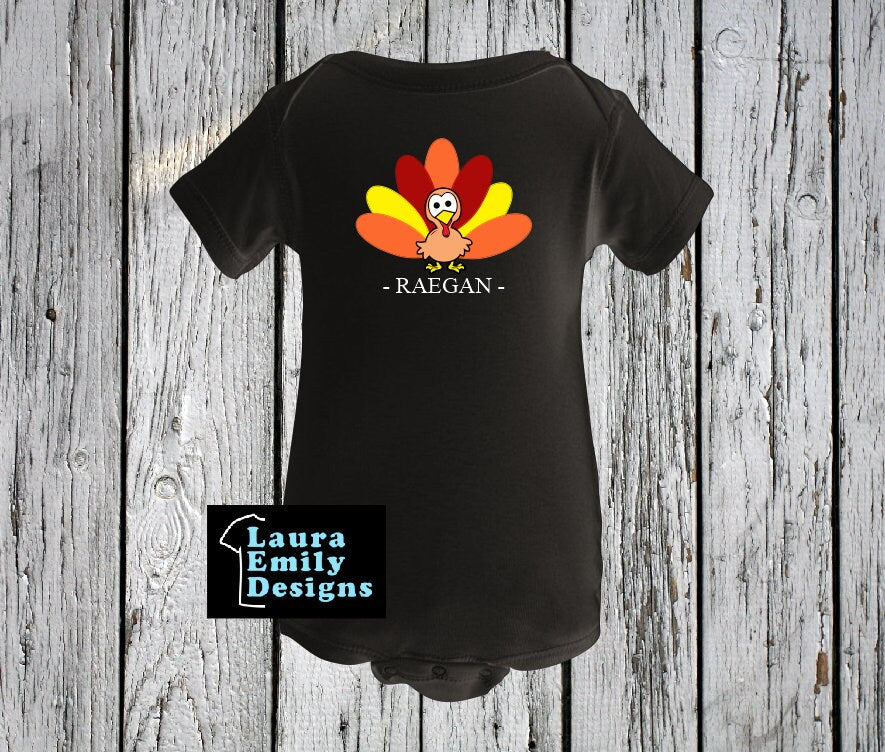 Turkey Onesie with Custom Name, Thanksgiving Baby Onesie with Name, Fall Onesie, Thanksgiving Turkey Bodysuit, CUSTOM Name Baby Onesie