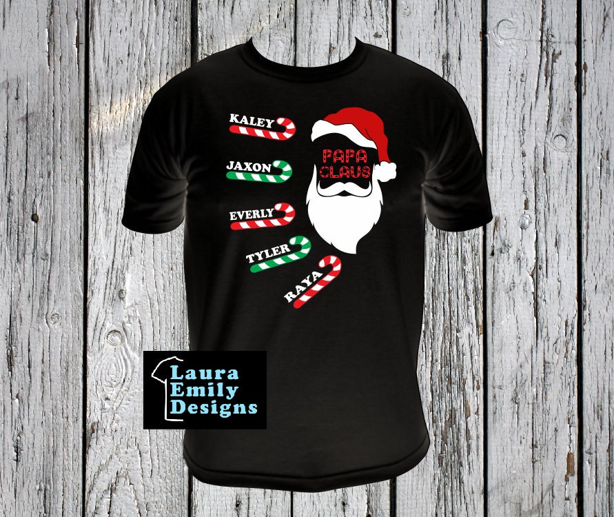 Grandpa Claus T-shirt with Names, Personalized Grandpa Christmas Shirt with Grandkids Names, Candy Cane Holiday Custom Shirt, Saint Nick Tee