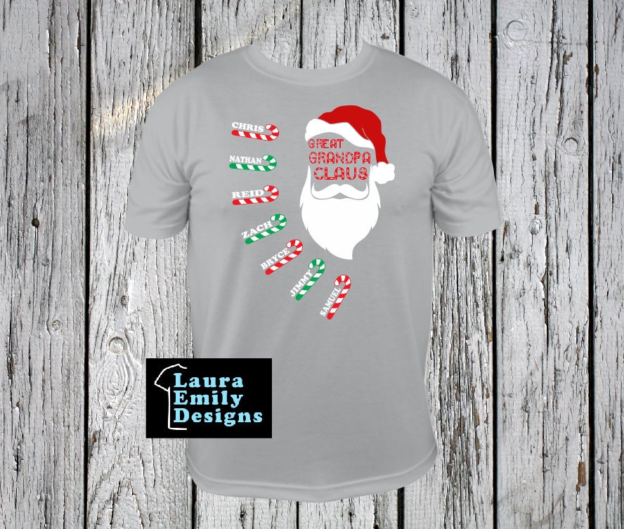 Grandpa Claus T-shirt with Names, Personalized Grandpa Christmas Shirt with Grandkids Names, Candy Cane Holiday Custom Shirt, Saint Nick Tee