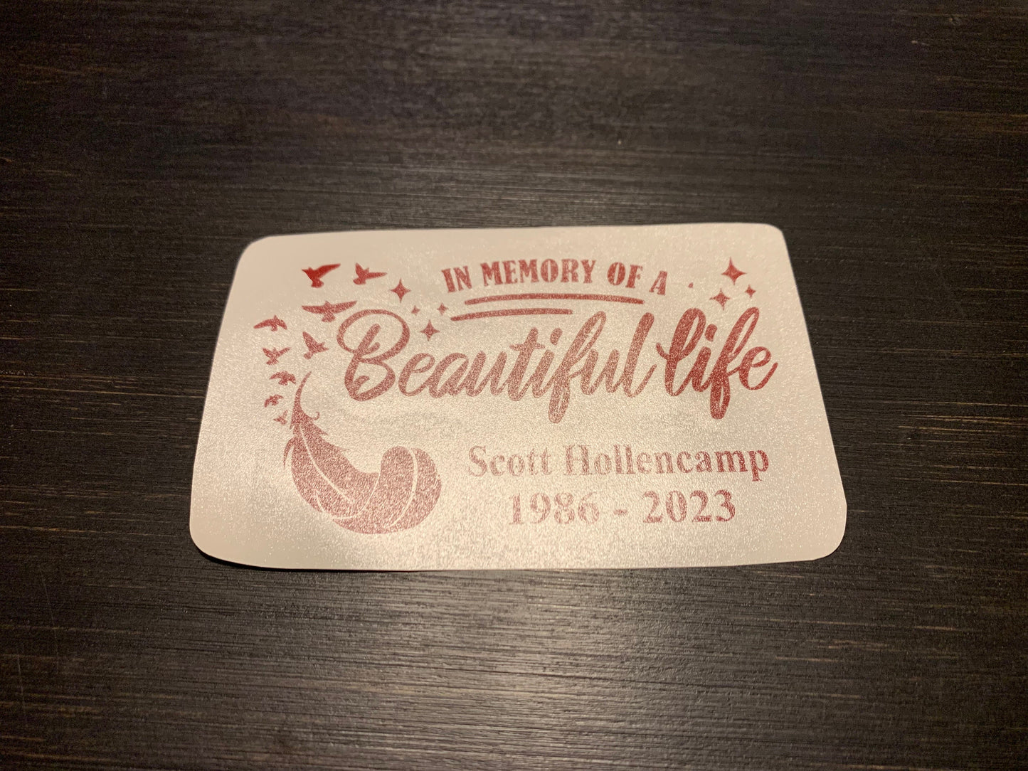 Personalized Car Memorial Car Decal, Custom Name Vinyl Decal, In Loving Memory Vinyl Decal, Feather Car Decal, Loving Memory Custom Name