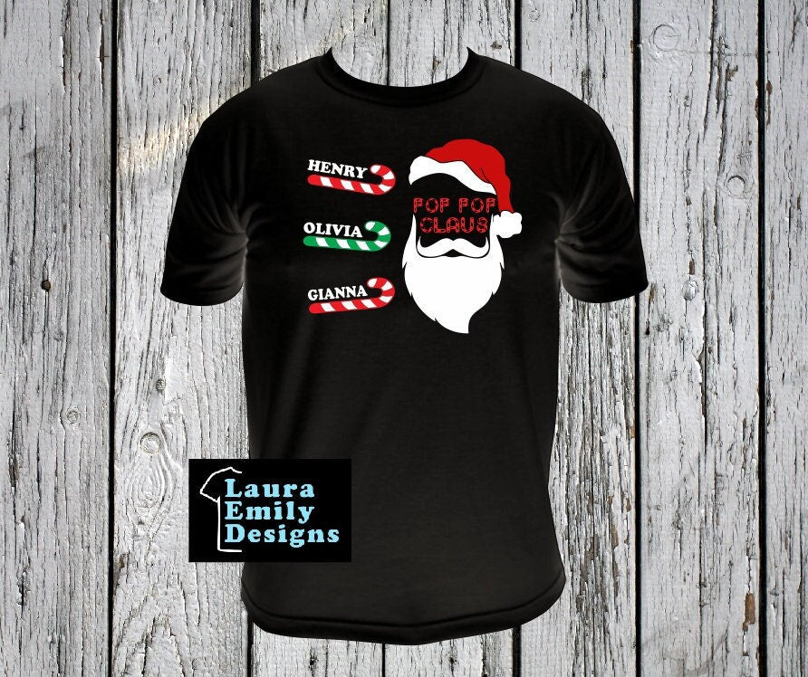 Grandpa Claus T-shirt with Names, Personalized Grandpa Christmas Shirt with Grandkids Names, Candy Cane Holiday Custom Shirt, Saint Nick Tee
