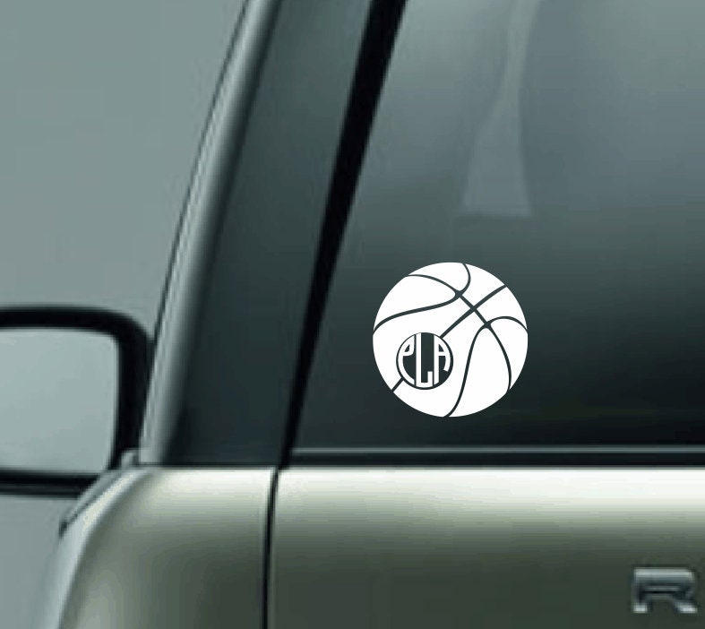 Personalized Basketball Monogram Car Decal, Name Monogram Decal, CUSTOM Basketball Decal with Initials, Initials Monogram Vinyl Sticker
