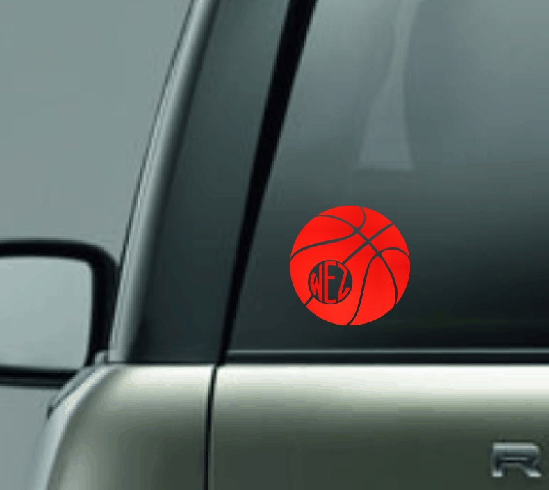 Personalized Basketball Monogram Car Decal, Name Monogram Decal, CUSTOM Basketball Decal with Initials, Initials Monogram Vinyl Sticker