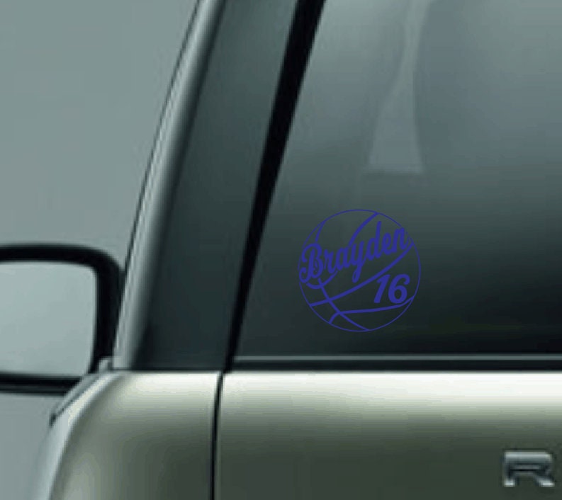Personalized Basketball Car Decal with Name & Number, CUSTOM Basketball Decal, Girls Basketball Decal, Boys Basketball Vinyl Decal, Jersey