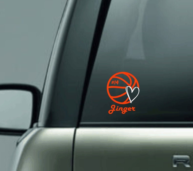 Personalized Basketball Heart Car Decal with Name & Number, CUSTOM Basketball Decal, Girls Basketball Decal, Boys Basketball Vinyl Decal