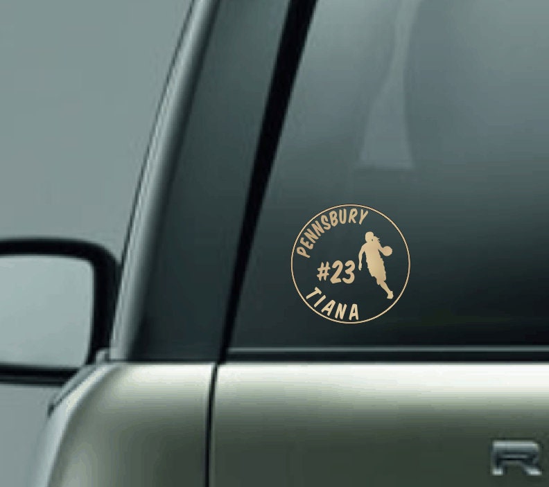 Personalized Basketball Silhouette Decal with Name, Number & School Name, Female Basketball Player Car Decal, Male Basketball Player Decal