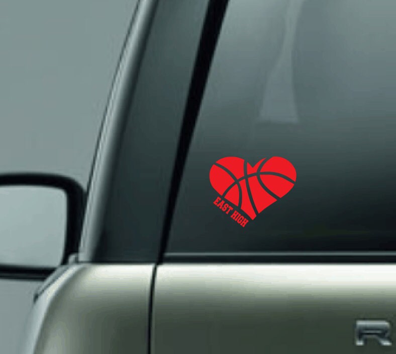 Personalized Basketball Car Decal, Basketball Heart, CUSTOM Basketball Decal with Team Name, Girls Basketball Decal, Boys Basketball Decal