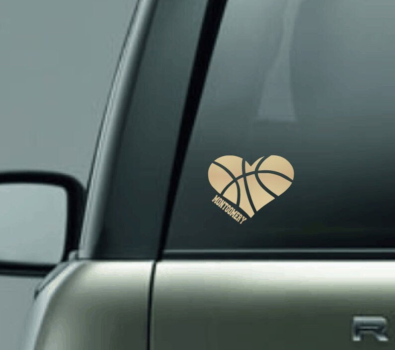 Personalized Basketball Car Decal, Basketball Heart, CUSTOM Basketball Decal with Team Name, Girls Basketball Decal, Boys Basketball Decal
