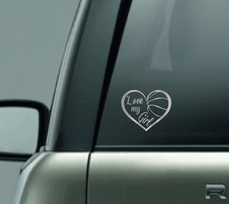 Personalized Love My Basketball Player Car Decal, Basketball Heart, CUSTOM Basketball Decal with Name, Basketball Vinyl Car Decal