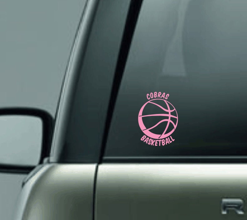 Personalized Basketball Car Decal with Mascot, CUSTOM Basketball Team Decal, Girls Basketball Decal, Boys Basketball Vinyl Decal, Team