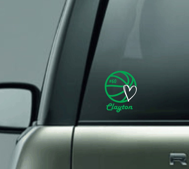 Personalized Basketball Heart Car Decal with Name & Number, CUSTOM Basketball Decal, Girls Basketball Decal, Boys Basketball Vinyl Decal