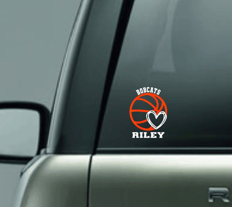 Personalized Basketball Heart Car Decal with Player Name, Team Name & Number, CUSTOM Basketball Decal, I Love Basketball Vinyl Decal