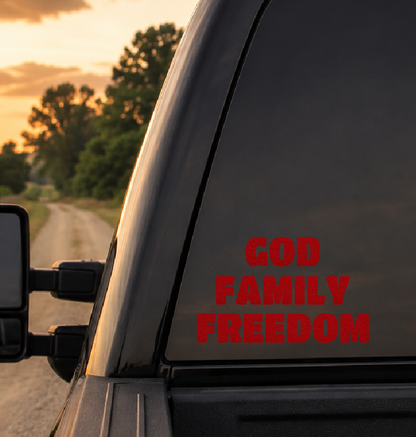God, Family, Freedom Car Decal