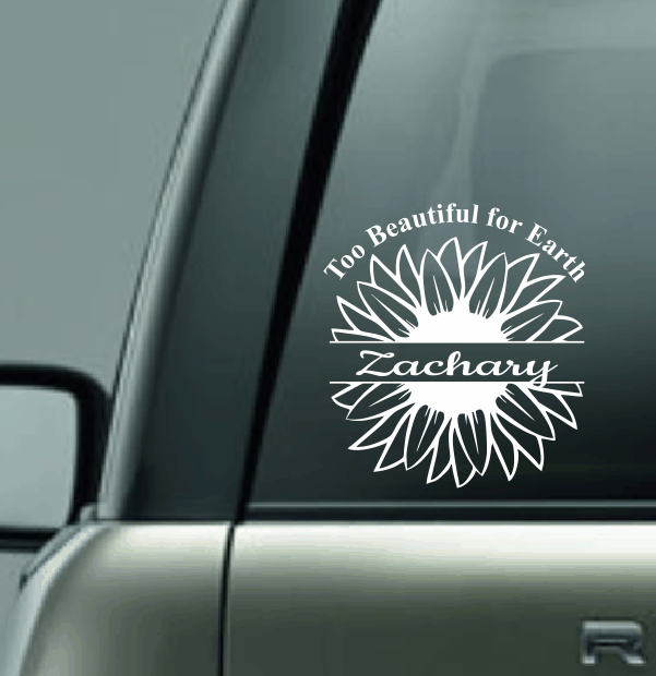 Too Beautiful for Earth Custom Memory Car Decal - Sunflower