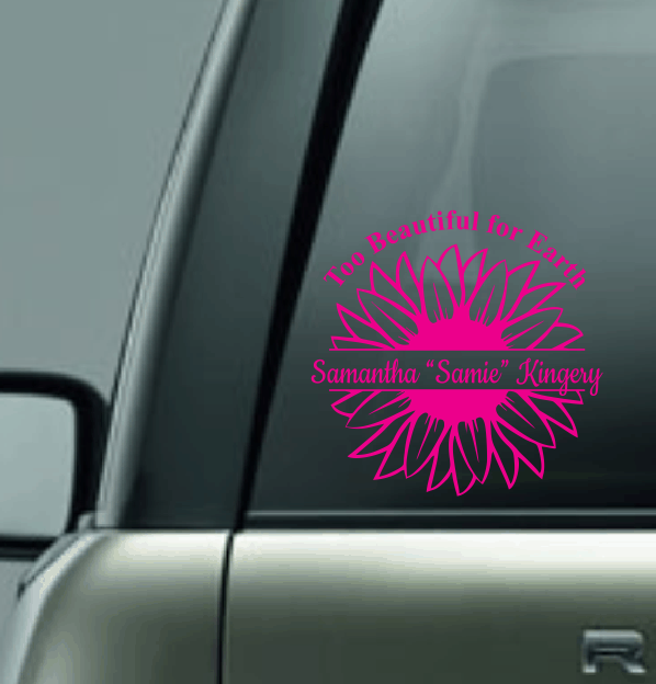 Too Beautiful for Earth Custom Memory Car Decal - Sunflower