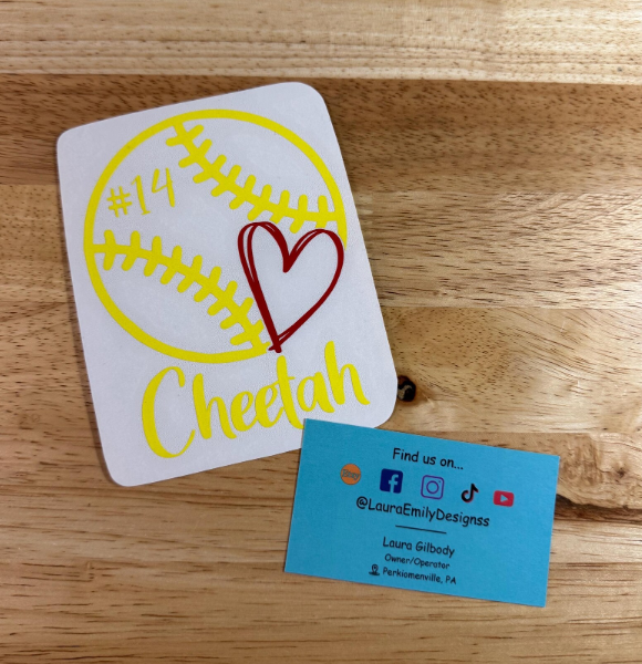 Softball Heart Custom Decal with Name & Number