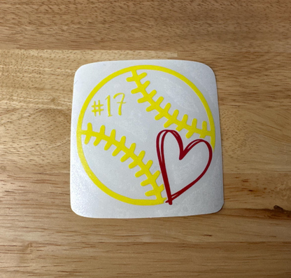 Softball Heart Custom Decal with Name & Number