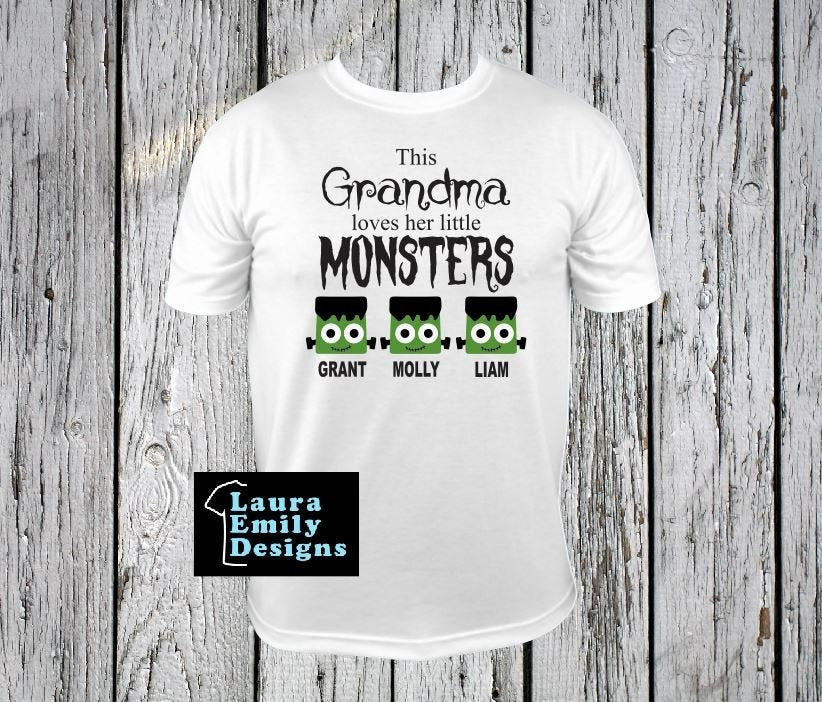 Custom Halloween Shirt, Grandma's Monsters, Monster, Frankenstein, Cute Monster, Halloween, Creepy, Scary, Custom Names, Names Halloween