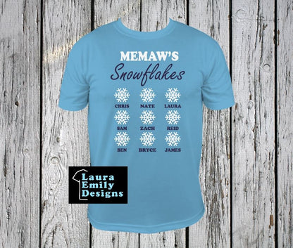 Custom Snowflakes Shirt, Christmas Gift, Grandparent Gift, Custom Name Shirt, Grandchildren Names Shirt, Personalized Shirt with Names