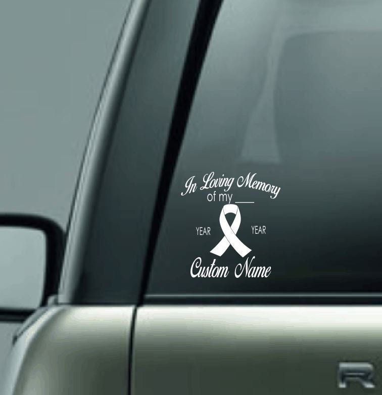 Personalized Car Memorial Car Decal, Custom Name Vinyl Decal, In Loving Memory Vinyl Decal, Cancer Ribbon Car Decal, Loving Memory Name