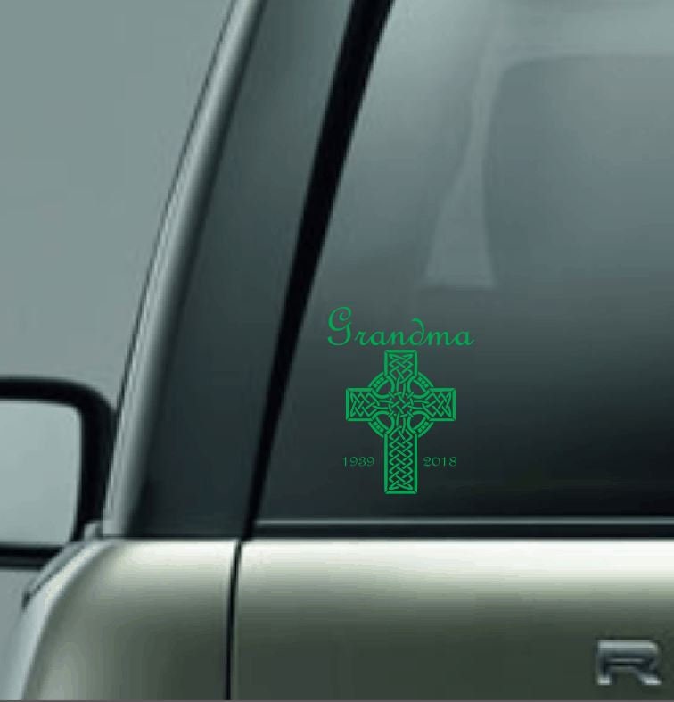 Personalized Car Memorial Car Decal, Custom Name Vinyl Decal, In Loving Memory Vinyl Decal, Celtic Cross Decal, Loving Memory Custom Name