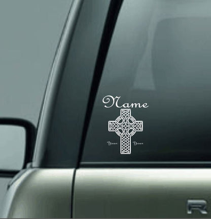 Personalized Car Memorial Car Decal, Custom Name Vinyl Decal, In Loving Memory Vinyl Decal, Celtic Cross Decal, Loving Memory Custom Name