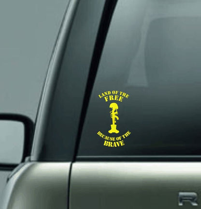 Land of the Free Because of the Brave Vinyl Car Decal, Military Support Decal, Combat Boots Decal, Rifle Decal, Fallen Soldier Vinyl Decal