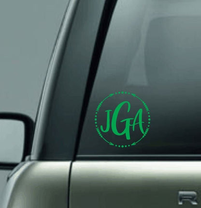 Arrow Monogram Vinyl Decal, Three Letter Monogram Decal, Circle Mono Vinyl Car Decal, Name Monogram Vinyl Car Decal, 1 Color Monogram Decal