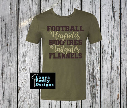 I Love Fall Shirt, Things I Love About Fall Tee, Football Hayrides Bonfires Tailgates Flannels T-Shirt, Autumn Shirt, Harvest Loving Shirt