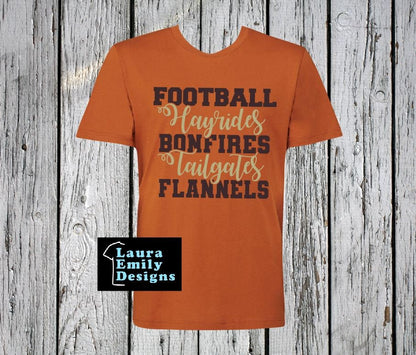 I Love Fall Shirt, Things I Love About Fall Tee, Football Hayrides Bonfires Tailgates Flannels T-Shirt, Autumn Shirt, Harvest Loving Shirt