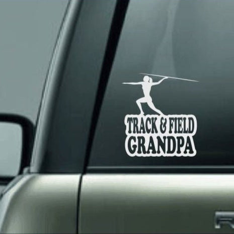 Track & Field Grandpa, Track and Field Grandpa Car Decal, Javelin Throw Decal, Female Javelin Thrower Decal, High School Track and Field