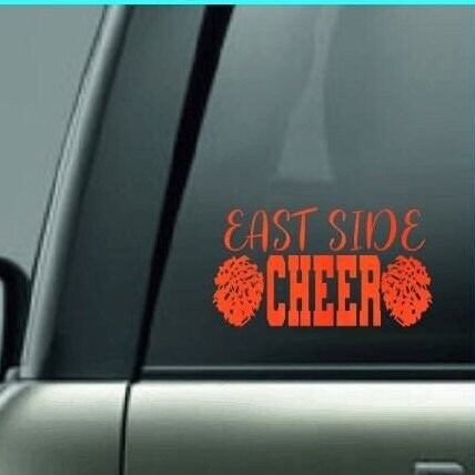 Custom School Name Cheer Decal, Cheer Decal, Personalized Cheer Decal, Pom Pom Decal, High School Cheer Decal, School Spirit Car Decal