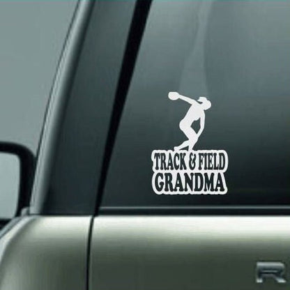 Track & Field Grandma, Track and Field Grandma Car Decal, Discus Throw Decal, Female Discus Thrower Decal, High School Track and Field Decal