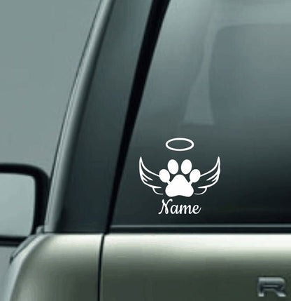 Personalized Car Memorial Car Decal, Custom Name Vinyl Decal, In Loving Memory Vinyl Decal, Dog Angel Car Decal, Loving Memory Custom Name