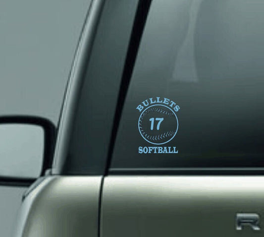 Personalized Softball Decal, Softball with Team, Name, and Number, Custom Softball Vinyl Decal, Proud Softball Dad Decal, Proud Softball Mom