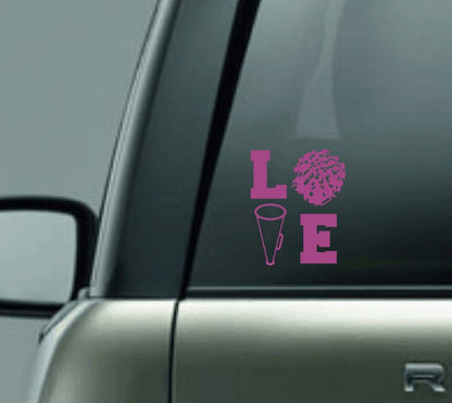 Cheerleading LOVE Vinyl Car Decal, Cheer Custom Decal, Cheer Mom, PomPom, Megaphone, Cheerleading Team Decal