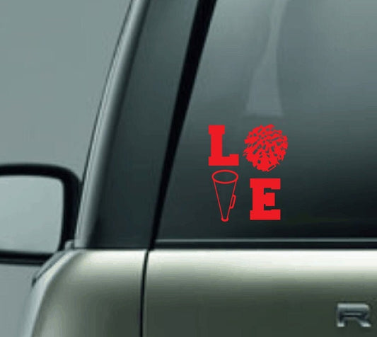 Cheerleading LOVE Vinyl Car Decal, Cheer Custom Decal, Cheer Mom, PomPom, Megaphone, Cheerleading Team Decal