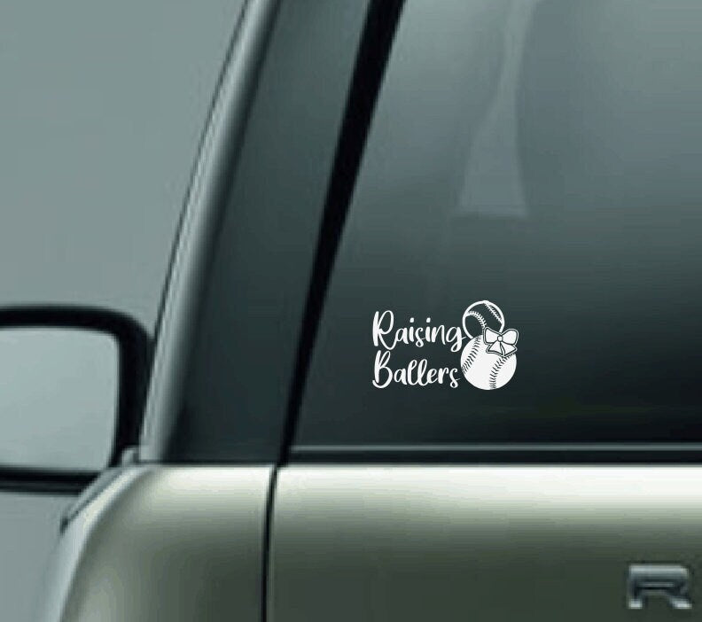 Raising Ballers Vinyl Decal, Proud Baseball and Softball Mom, Baseball Dad, Baseball Mom, Softball Dad, Softball Mom, Parent of Both