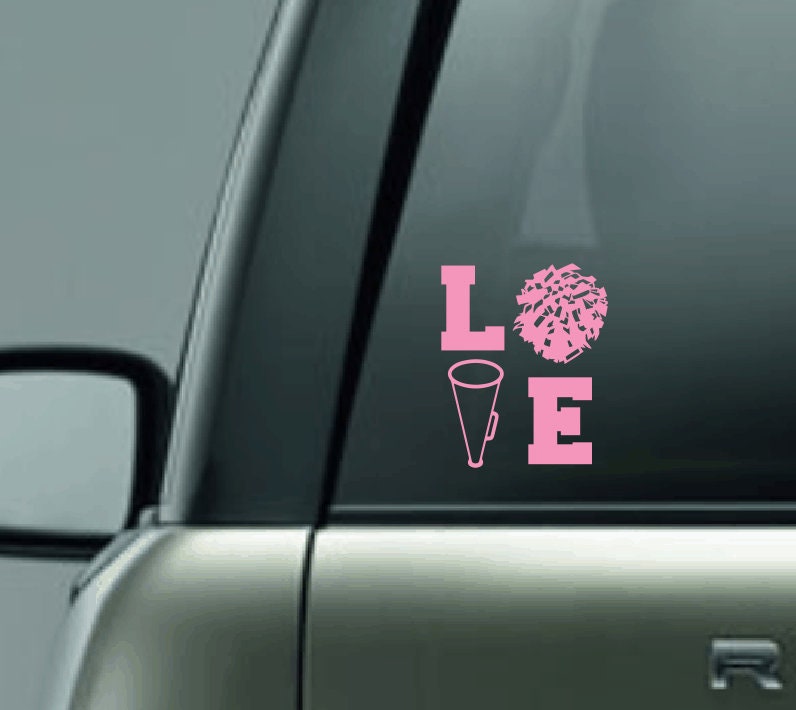 Cheerleading LOVE Vinyl Car Decal, Cheer Custom Decal, Cheer Mom, PomPom, Megaphone, Cheerleading Team Decal