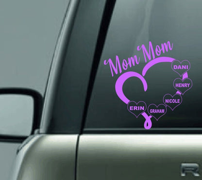 Grandma Decal with Names, Personalized Grandmother Car Decal, Custom Vinyl Decal with Kids Names, Mom Car Decal, Dad Car Decal, Mimi Decal