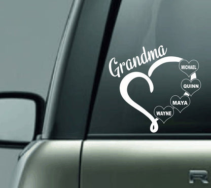 Grandma Decal with Names, Personalized Grandmother Car Decal, Custom Vinyl Decal with Kids Names, Mom Car Decal, Dad Car Decal, Mimi Decal